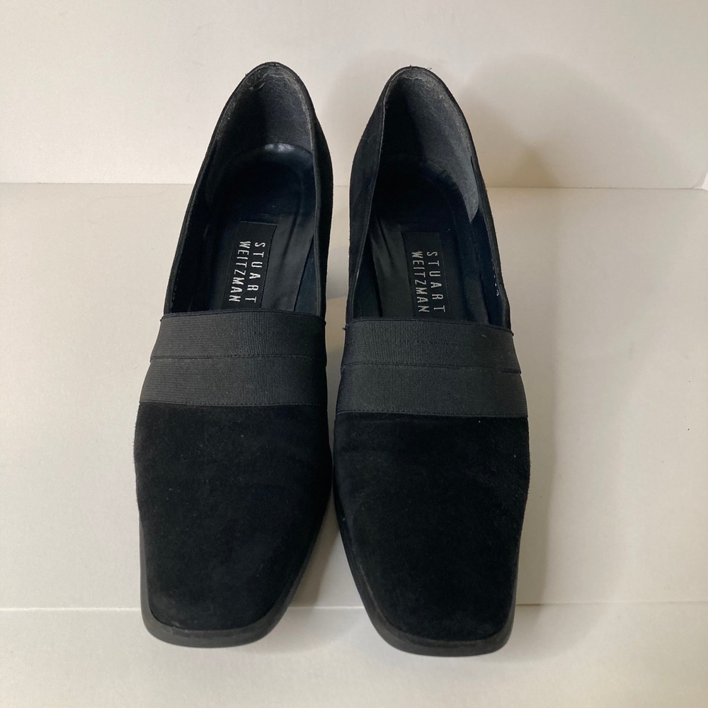 Staurt Weitzman Block 2.5" Heel Suede Pumps Black 9.5AA Narrow Style S2608112